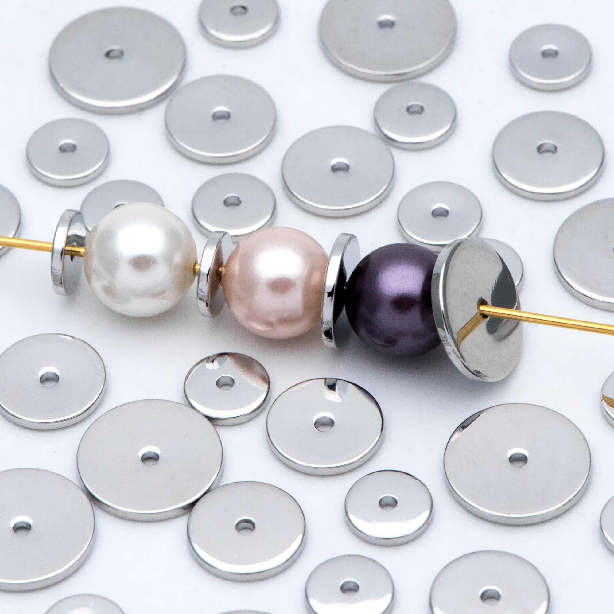 20pcs Gold/ Silver Tone Disc Spacer Beads, Round Coin Beads, Smooth Flat Disk Spacers 4/ 6/ 8/ 10mm, Donuts Findings diy jewelry (GB-1333)